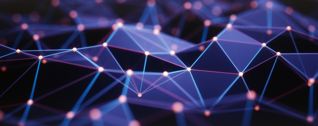 engineering-design-header Stock Image of purple triangles with lit nodes